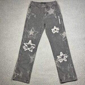 Taka Original Washed Black Star Print Distressed Denim Jeans Mens Small Y2K